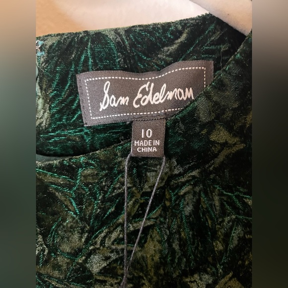 Sam Edelman Crushed Velvet Dress in HUNTER GREEN Slit Sleeves - Picture 6 of 9